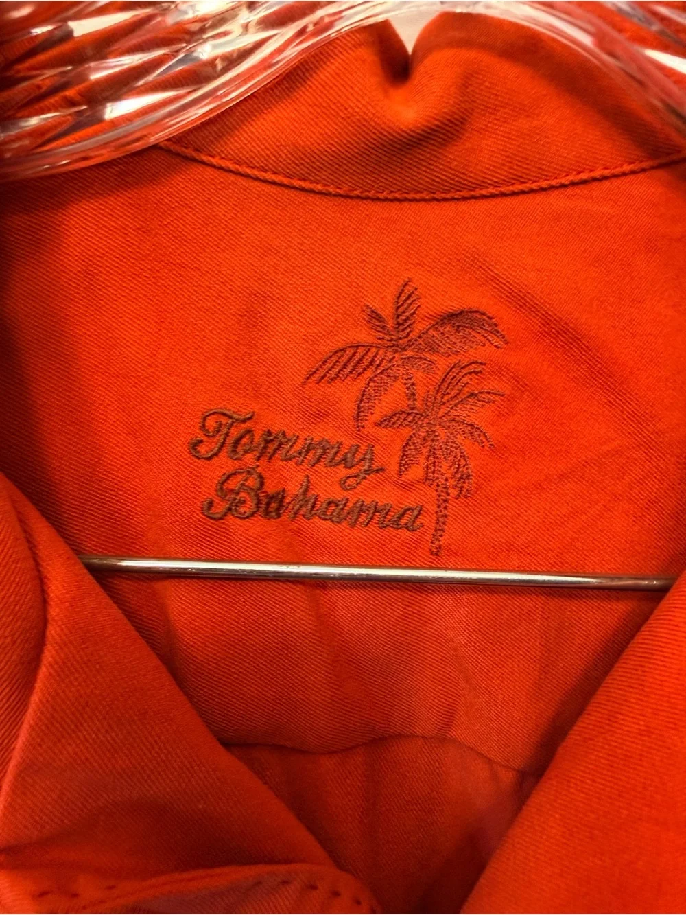 Tommy Bahama Men’s Medium 100% Silk‎ Shirt Short Sleeve Dark Orange Hawaiian